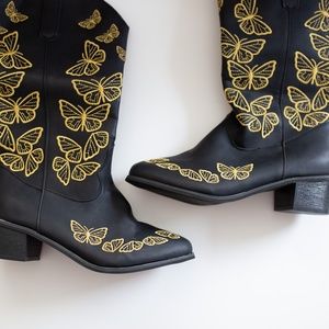 Black & Gold Butterfly Cowboy Boot Size 38